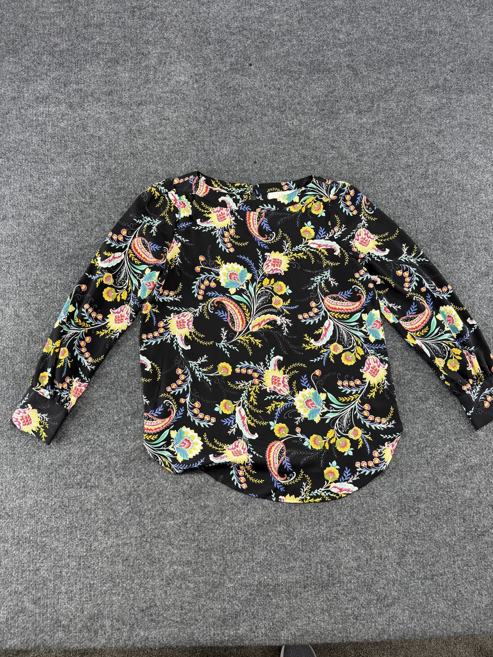 LOFT Blouse Womens Small Petite Multicolor Floral Print Long Sleeve Tunic Top
